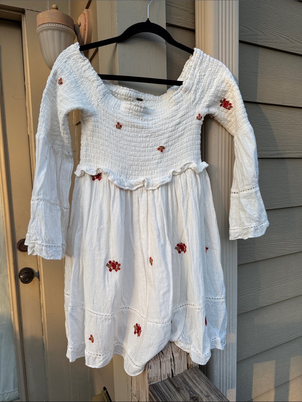 Free People Counting Daisies off White Mini Dress with Red Floral Embroidery